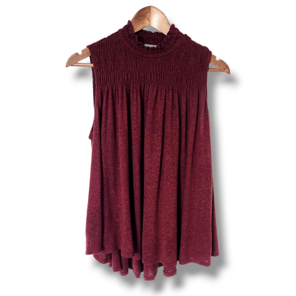 A New Day Rust Linen Blend High Neck Sleeveless Knit Swing Top | Large